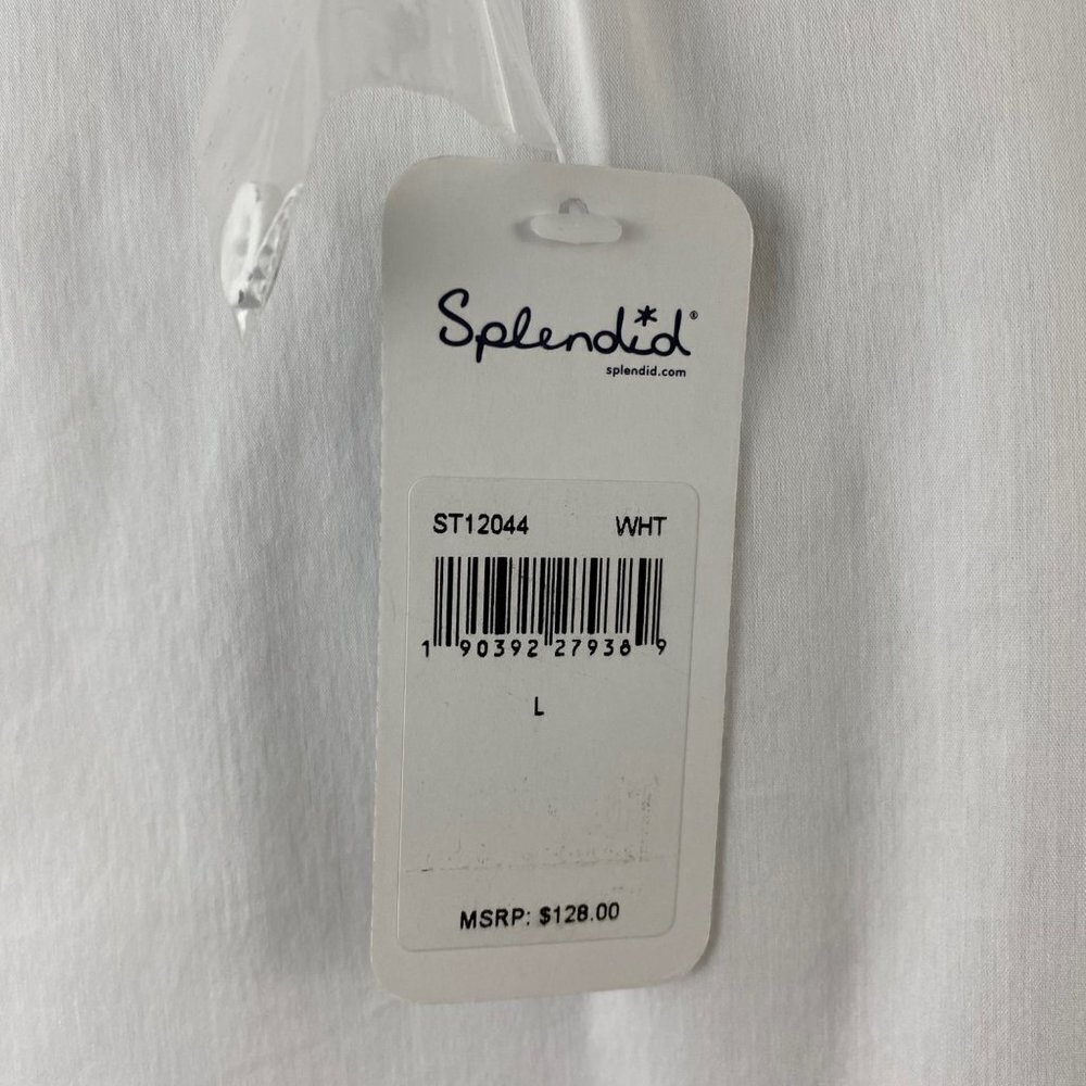 Splendid White Round Neck Button-Placket Ruffle-Sleeve Poplin Shirt Womens Large - Picture 8 of 11